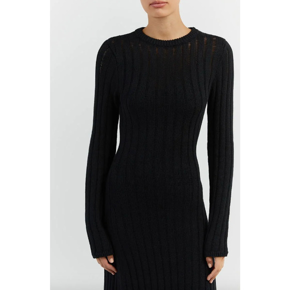 DISSH Stevie Dress Black Rib Stretch Knit Long Sleeve Maxi NWT Size XS - Picture 2 of 7